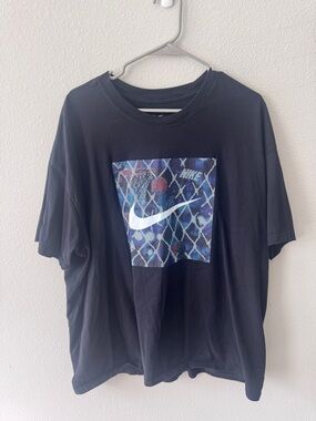 Nike Black Short Sleeve Tee with Blue Graphic Swoosh